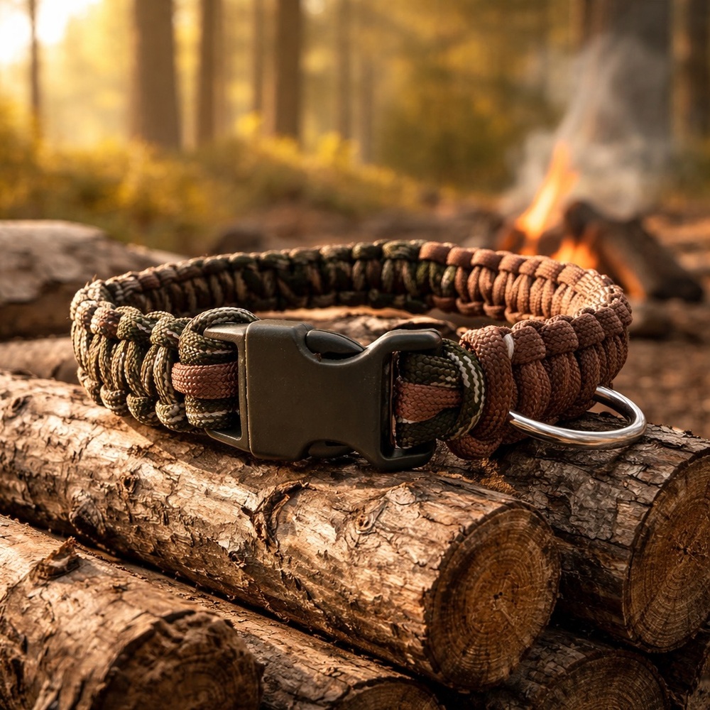 Tactical Paracord Dog Collar - Brown and Green